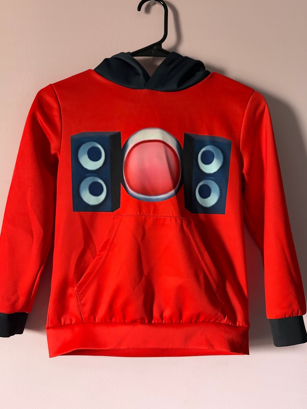 Red Kids Hooded Pullover Sweatshirt with Speaker Graphic